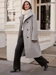 Love & Roses Grey Funnel Neck Button Coat (AN9761) | $144