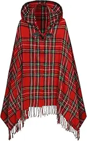 [FUTURINO] Women's Bohemian Aztec Print Blanket Poncho Hoodie Cape Shawl with Tassels