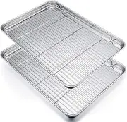 Extra Large Baking Sheet and Cooking Rack Set, Stainless Steel Cookie Half Sheet Pan with Grill Rack, Rectangle 19.6''x13.5''x1.2'', Oven & Dishwasher Safe, 4 Piece (2 Pans+2 Racks)