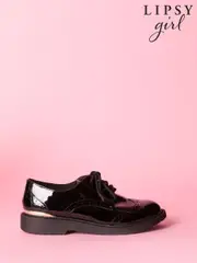 Lipsy Black Flat Patent Lace Up Brogue School Shoes (AK2051) | $67 - $72