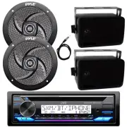 Marine Bluetooth CD Radio, 2x 5.25" 180W + 2x 3.5'' 200W Black Speakers, Antenna