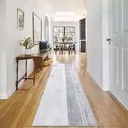Calore Carpet Runners for Hallways Non Slip Washable Runner Rugs Long Soft Kitchen Runner Grey Hallway Hall Runners for Bedroom Hallways Living Room Kitchen (Grey/Light Blue, 60x180cm)