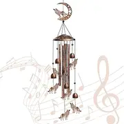 Wolf Wind Chimes for Outside, Decorative Wind Chimes Wolf Gifts for Women, Memorial Windchimes Outdoors with S Hook for Patio Garden Decor, Birthday Gifts for Mom Grandma (Copper)