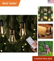 48Ft LED Outdoor String Lights with Dimmer, 15+1 Edison Bulbs Waterproof Pati...