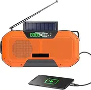 2000mah Hand Crank Portable Solar Survival Radios with AM/FM,SOS Alarm,Led Flashlight,Phone Charging,Orange