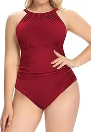 [SHEKINI] Women's Plus Size Bathing Suit Ruched High Neck One Piece Swimsuits