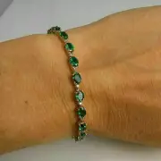 12Ct Oval Cut Emerald Diamond 925 Silver Gold Plated Wedding 7" Tennis Bracelet