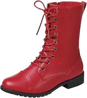 [Forever Link] Womens Round Toe Military Lace up Knit Ankle Cuff Low Heel Combat Boots
