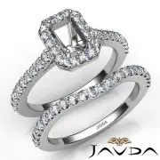 Emerald Cut Diamond Engagement Ring Halo U Cut Pave Bridal Set Semi Mount 1Ctw.
