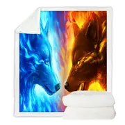 Cool Animals Fire and Ice Wolves Throw Blanket