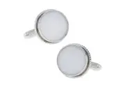 Cufflinks Big Round White Agate Silver Platting Bullet Post Backing Wedding Cuff