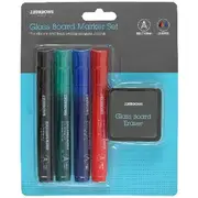 J.Burrows Glass Board Markers & Eraser 5 Pack