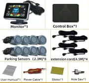 8 Parking Sensor Parktronic Car Automobile Reversing Backup Radar Electronics Rear Auto Detector Backing Assistance Kit Buzzer Light blue
