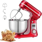 Kitchen Electric Stand Mixer, 1200W Tilt-Head Food Mixer with 6L Stainless Steel Bowl, Dough Hook, Flat Beater, Whisk and Anti-Splash Cover, 6 Speed Electric Kitchen Mixer for Most Home Cooking