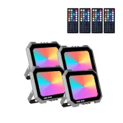 4 Pack RGB LED Flood Light 30W Eqv 300W, Outdoor Flood Lights with 4 Remote, ...