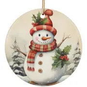 Snowman Santa Hat In Snowy Winter Christmas Ornament Xmas Gift Pine Tree Decor