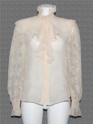 VTG TOPPINGS Ruffle Elastic High Neck Cuffs Sailor Collar Blouse Wm's 11/12 NEW