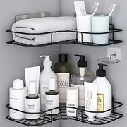 Shower Caddy, Bathroom Storage, Bathroom Accessory with Hooks/Soap Tray, Wall Mounted Shower Shelves with Adhesive,Shower Shelf for Toilet, Dorm and Kitchen Accessories (Matte Black)