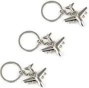 [LXPVSA] 3 Pieces Metal Airplane Fashion Polished Silver Aircraft Model Keyring Toy Kids Souvenir Chain - Pack of 3