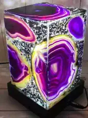 Purple Geode Agate Accent Lamp, Handmade Natural Agate LED Lamp, Home Decor Gift