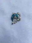 NEW STERLING SILVER & OPAL STONE NAUTICAL DOLPHIN W/CZ WAVE PENDANT SEALIFE FISH