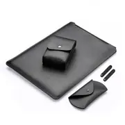 4 In 1 Laptop Microfiber Leather Inner Bag + Power + Mouse Storage Bags + 2 Winders For Macbook Pro 13.3 Inch A1708 (2016 - 2017) / A1706 (2016 - 2017) (Black)