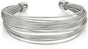[Hoops & Loops] Stainless Steel Boho Rope Cuff Fashion Bangle Bracelet in Yellow Gold Tone, Rose Gold Tone or Silver Tone