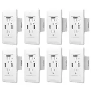 8x Electrical Outlet Plug Wall USB Charger Sensor Night Indicator Light White 4A