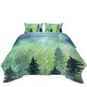 Art Painting of Green Night Pine Forest Coverlet