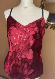 NWT White House Black Market Embroided Red Sequined Floral Camisole