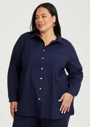 [Taking Shape] Taking Shape Cotton Linen Essential Shirt Size 22 in Dark Indigo - Plus Size Women's Tops & T Shirts Dark Indigo