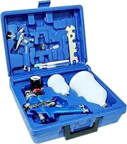 HVLP Air Gravity Spray Gun Set, Aflybltol 2 Pcs Sprayer Paint Gun Kit,1.4mm 600ml&0.8mm 125ml Automotive Paint Gun with Locking Air Pressure Regulator Gauge Paint Sprayer Gun for Car Painting(Blue)