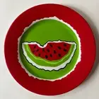 (6) vintage WATERMELON plates - POP ART plastic 9" party - NEW Kmart stickers