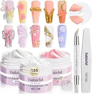 Solid Builder Nail Gel Kit: 3 Colors Clear Pink White 3D Sculpting Non-Sticky Hand Carving Hard UV/LED Extension With Silicone Pen Nail Forms for Beginner DIY