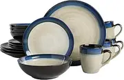 Gibson Couture Bands 16-Piece Dinnerware Set, Blue and Cream