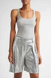 Michael Kors Collection Scoop Neck Rib Tank in Pearl Melange at Nordstrom, Size Large