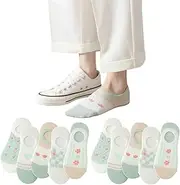 [Lacknick] No Show Socks 10 Pairs for Women 5-10 Cute Low Cut Non Slip Trendy Flower Heart Thin Cotton Breathable Summer Flat, Multi, One Size
