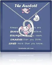 [LINY] Dainty Initial Axolotl Necklace Letter Heart Axolotl Pendant Necklaces Animal Axolotl Gifts for Women Girls Graduation Birthday Gift