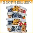 5 Pack 34 Oz Borosilicate Glass Meal Prep Containers - Multi-Compartment Design