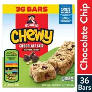 Quaker Chewy Granola Bars, Chocolate Chip Flavor, 0.84 oz, 36 Count New