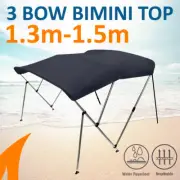 3 Bow 1.3m-1.5m Blue Boat Bimini Top Canopy Cover w/ Rear Poles & Sock