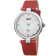 Women's Burgi BUR169RD Mother of Pearl Diamond Dial Genuine Leather Strap Watch
