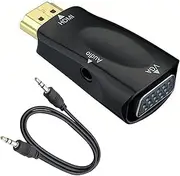 QIANRENON HDMI to VGA Adapter Converter with 3.5mm Audio Jack Cablle, HDMI to VGA Converter Male to Female Gold-Plated Connector HD Video 1080P for Laptop,PC,Monitor etc