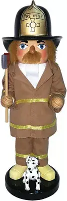 SANTA'S WORKSHOP 14" WOODEN FIREMAN & DALMATION NUTCRACKER CHRISTMAS DECORATION