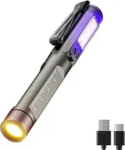 MVIOCS Rechargeable Pen Flashlight with Black Light and White Light, 450 Lumen LED Mini Pocket Flashlight with Clip, 6 Modes with Memory Function, for Camping, Emergency, Pet Urine Detection