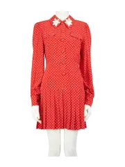 Red Silk Flower Polka Dot Dress