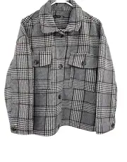 Black Tape Women's Shacket Houndstooth Plaid Pattern Shirt Jacket Pocket Size XL