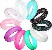 [LNQ LUNIQI] Silicone Wedding Ring for Women, Thin and Stackable Durable Rubber Safe Band for Love, Couple, Souvenir and Outdoor Active Exercise Style-10 Rings Pack