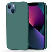 For Apple iPhone 13 Silicone Silky Soft Case with Microfiber TPU Ultra Slim Anti Scratch Shockproof Cover (Dark Green)