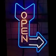 Business Open Arrow Right Bar Pub Club 17"x14" Neon Sign Light Lamp Coffee Glass